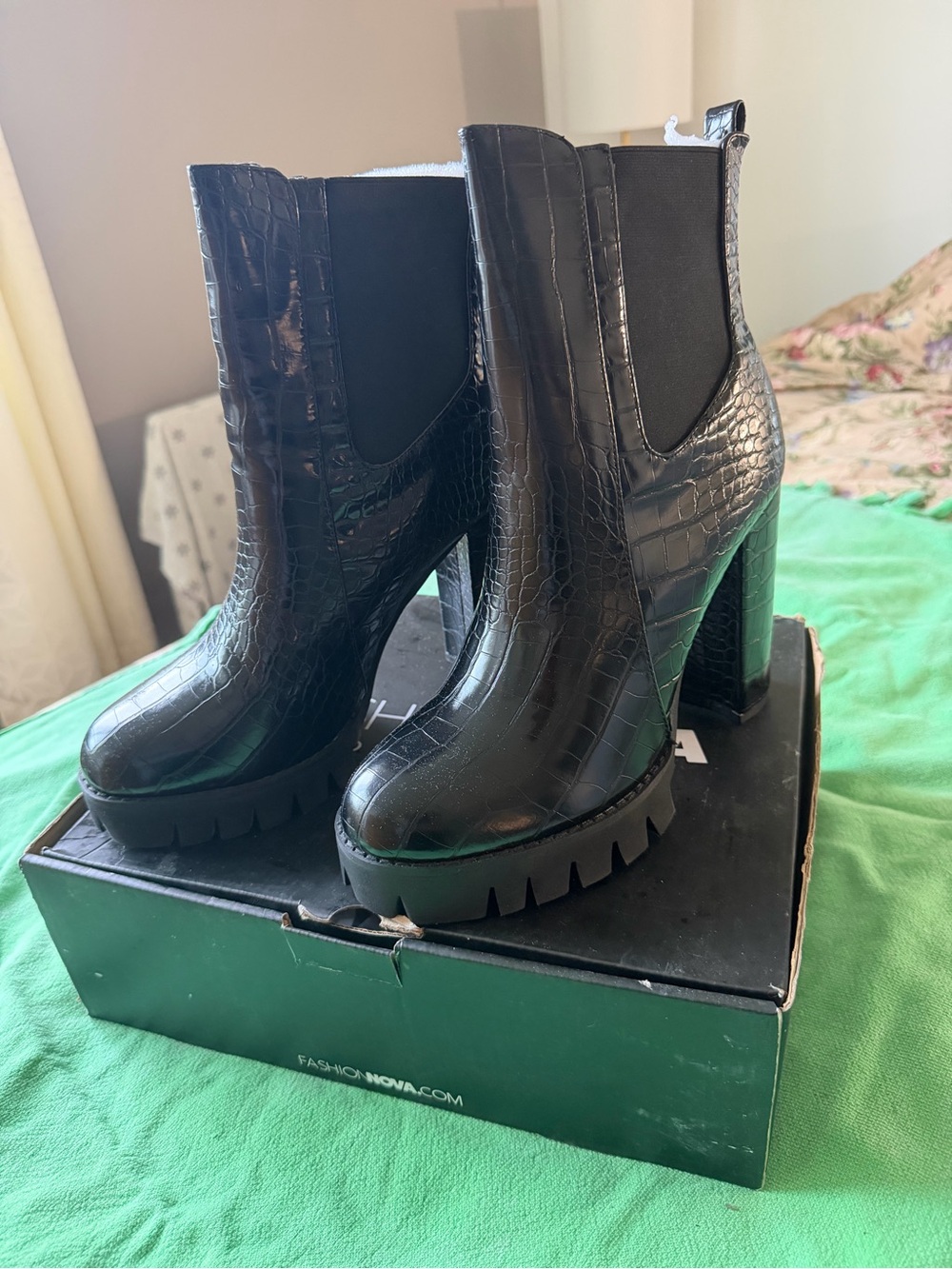 Black patent booties
